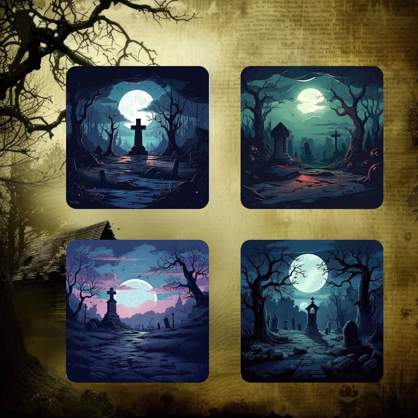 Spooky Graveyards - Set of 4 coasters