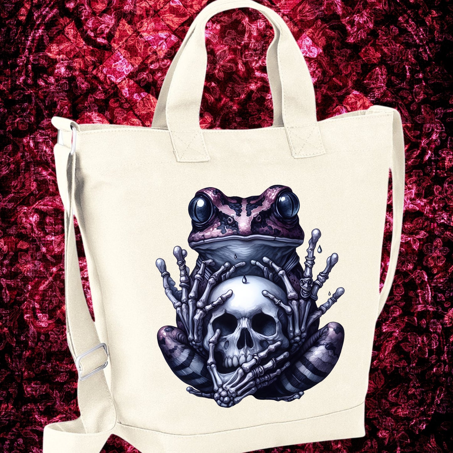 Frog and Skull - Cotton Canvas Day Bag