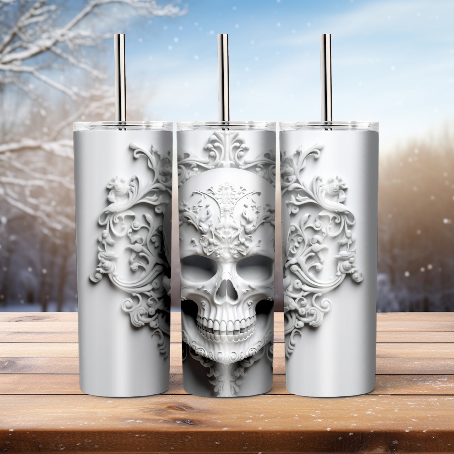 White skull, 20 oz tumbler