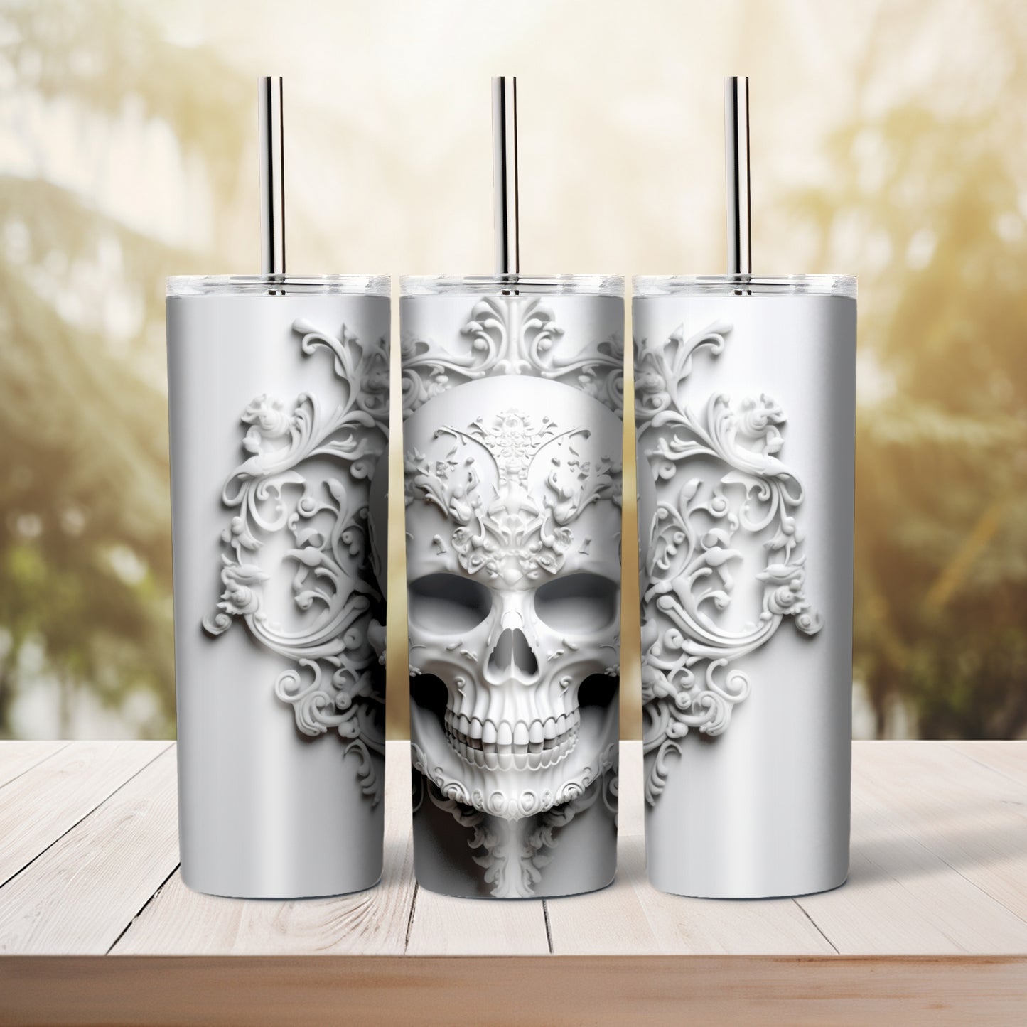 White skull, 20 oz tumbler