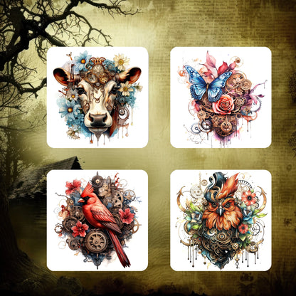 Steampunk Animals - Set of 4 coasters