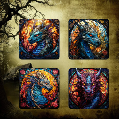 Stained Glass Dragons - Set of 4 coasters
