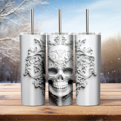 White skull,  20 oz tumbler