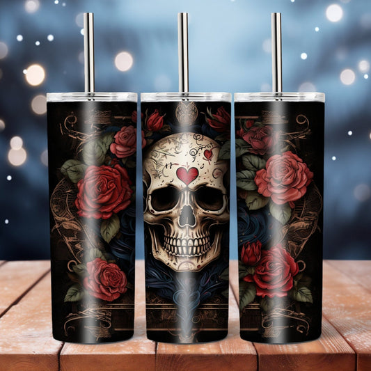 Skull and roses,  20 oz tumbler