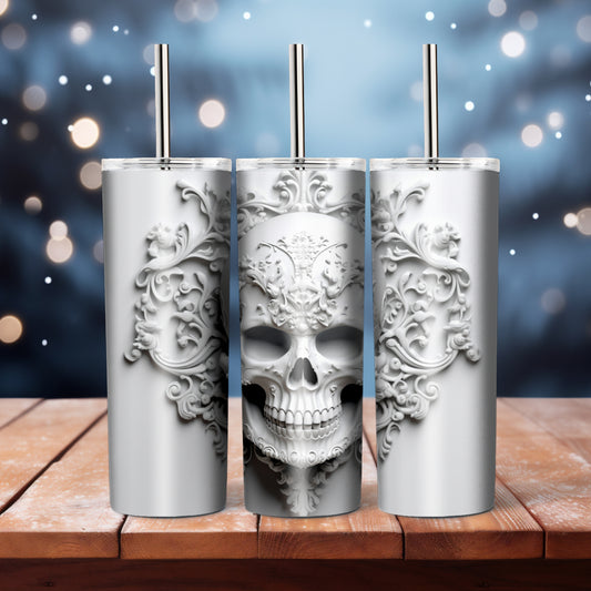 White skull,  20 oz tumbler